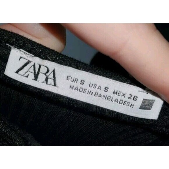 Zara Black Ribbed Body Con Maxi Dress Size Small Spagetti Straps - Picture 4 of 5